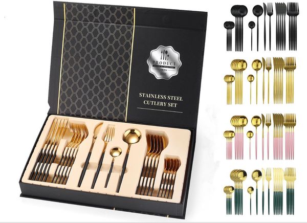 Faizee Möbel, Besteck Set Edelstahl für 6 Personen 24-teiliges Besteckset hochglanzpoliert Spülmaschinenfest Luxury Box