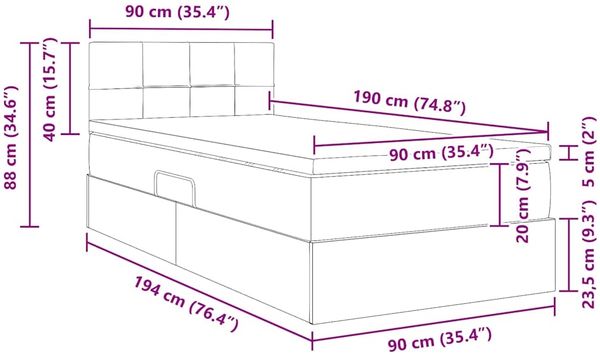 vidaXL LED-Speicherbett mit Matratze Schwarz 90 x 190 cm Samt 3371363 Bild 11