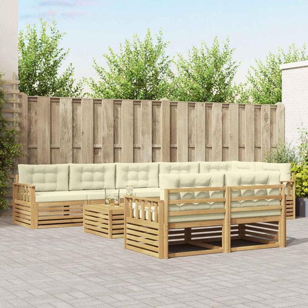 vidaXL Outdoor-Sofagarnitur mit Kissen 9 pcs Weiß und Creme Polyester 3390715