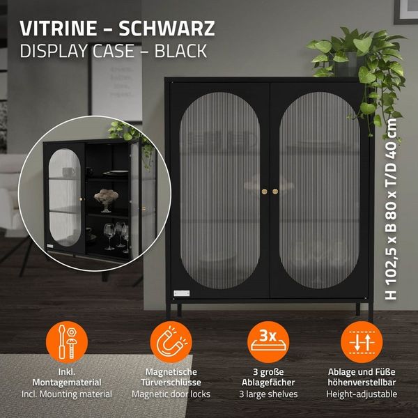 ML-DESIGN Vitrine Buffet Küchenschrank Vitrinenschrank Stahl Standvitrine mit Stauraum Wohnzimmer Standschrank Metall Aktenschrank Bücherschrank Hochschrank
