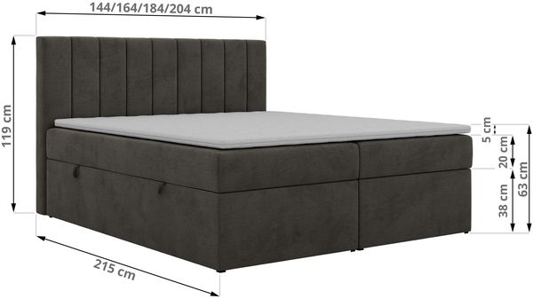 Boxspringbett ALVER 180x200 mit zwei Bettkasten & Stauraum, inkl. Matratze H4, Topper T25, Federautomaten & gepolstertes Kopfteil - Dunkelgrau Velvet Bild 5