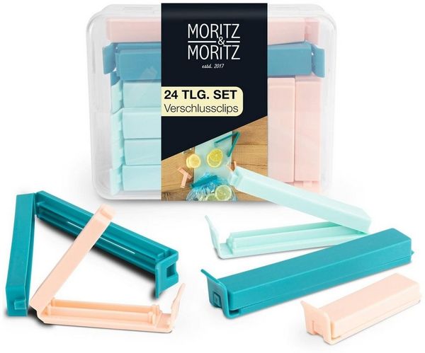 Moritz & Moritz Vorratsdose Moritz & Moritz 24 Verschlussclips bunt für Lebensmittelaufbewahrung, (24er Set, 25-tlg), für Lebensmittelaufbewahrung