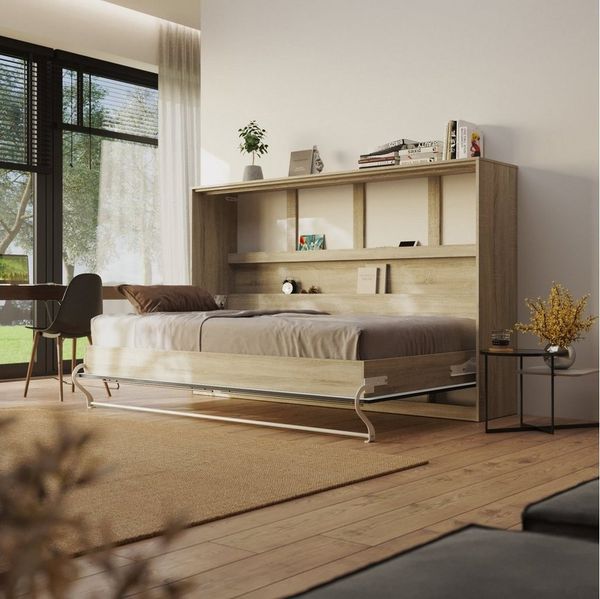 SMARTBett Schrankbett Standard 120x200cm Eiche Sonoma horizontal inkl. Lattenrost Klappbett, Wandklappbett mit Gasdruckfedern