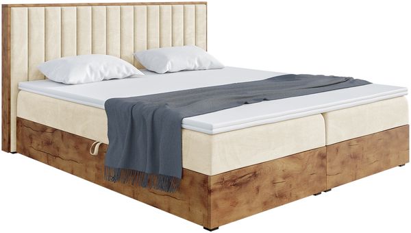 MEBLINI Boxspringbett LOFTY 4 140x220 cm mit Bettkasten - H3/Beige Samt Polsterbett - Doppelbett mit Topper & Taschenfederkern-Matratze Bild 2