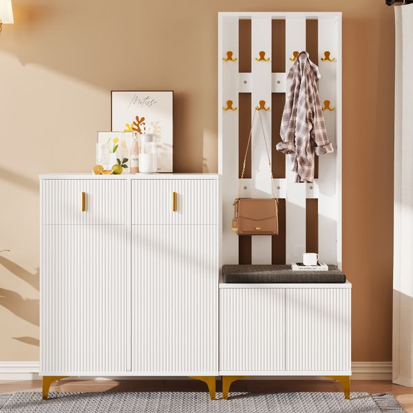 Flurschrank-Set - Elegante Garderoben-Kombination mit Schuhschrank - 60,5x35,2x180,5 cm + 83×35×101 cm