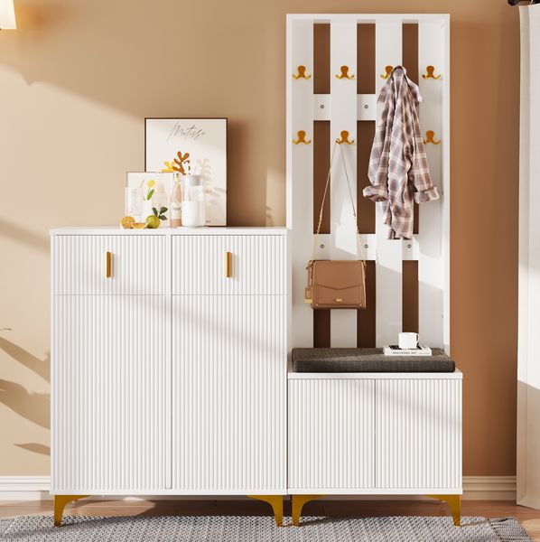 Flurschrank-Set - Elegante Garderoben-Kombination mit Schuhschrank - 60,5x35,2x180,5 cm + 83×35×101 cm