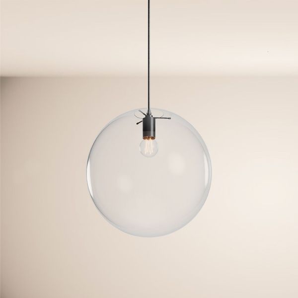 s.luce Orb Glaskugel Hängelampe 150cm Aufhängung Schwarz Klar Ø 40cm
