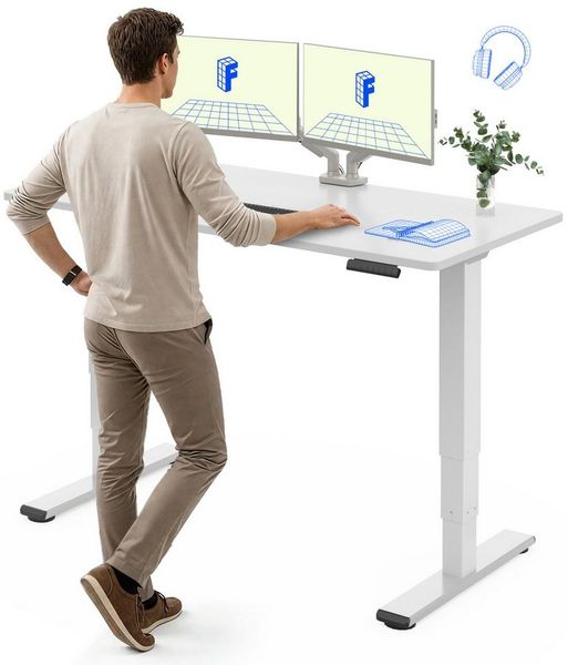 FLEXISPOT Schreibtisch Elektrisch Höhenverstellbarer Schreibtisch EC5 LITE mit Dualmotor (25MM einteiliger Tischplatte & 3-fach Teleskop, 4 Speicherhöhen & Antikollisionssystem), 120x80/140x80/160x80/180x80 Bild 2