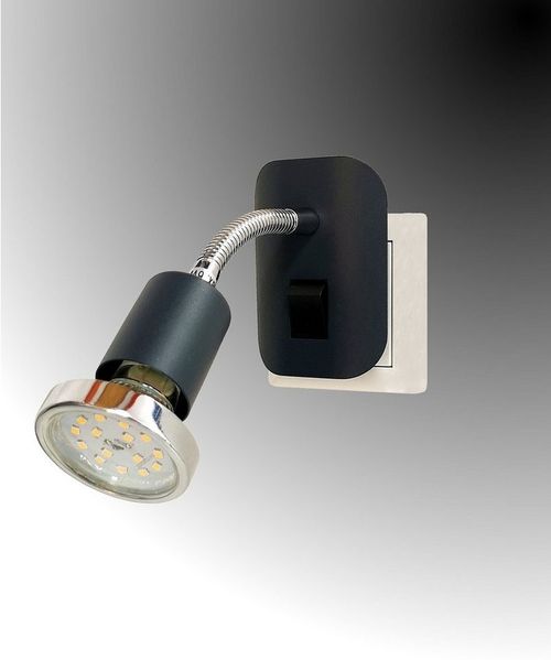 TRANGO LED Steckdosenleuchte, 11-055 Steckerleuchte im Anthrazit-Schwarz Steckerlicht *FLEXI* Nachtlicht inkl. je 1x GU10 3000K warmweiß LED Leuchtmittel Chrom Ring, ON/OFF Schalter Leselampe, Wandlampe, Küchenlampe