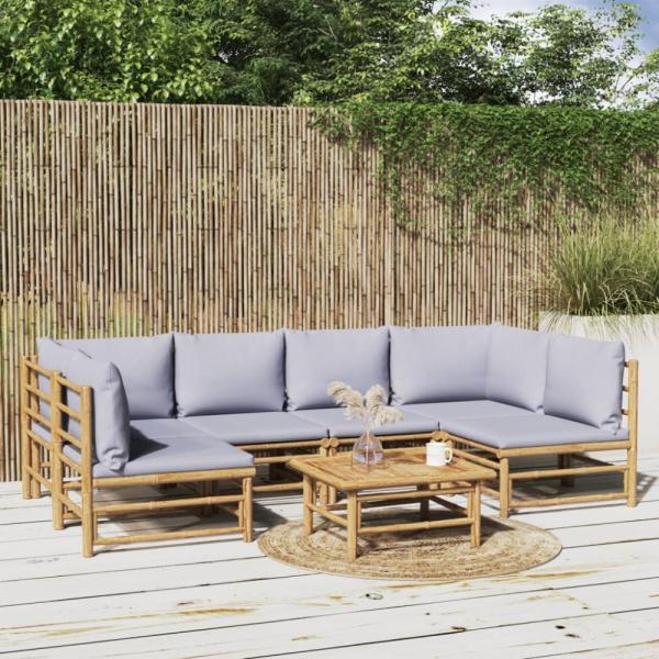 vidaXL 7-tlg. Garten-Lounge-Set mit Hellgrauen Kissen Bambus 3155102