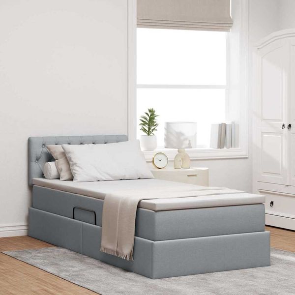 vidaXL Bett mit Stauraum und LED mit LED Hellgrau 90 x 200 cm Stoff 3371181