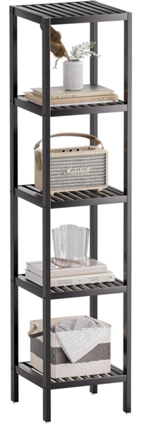 Bambus Badezimmer Regal Organizer 5 Ebenen Schwarz Gummi Stopper 15 kg Tragkraft