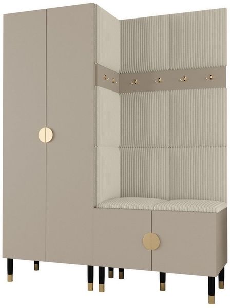 ABIKS MÖBEL Kompaktgarderobe PALERMO Set 2 Garderobe mit gepolsterten Paneelen, Industriell Design