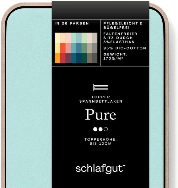 Schlafgut 'PURE TOPPER' Spannbettlaken, für Topper bis 10 cm Höhe, Petrol Light, L 140x200 cm - 160x220 cm, 100% Bio-Baumwolle Bild 2