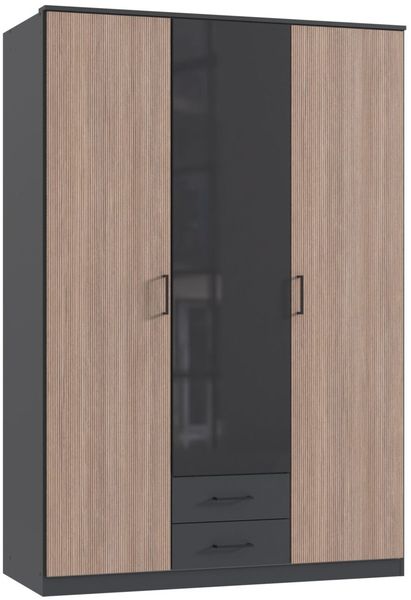 Kleiderschrank Fulda in Grafit und Multiplex – Drehtürenschrank in verschiedenen Größen mit und ohne Türen in Glas Grey - Kleiderschrank 135 cm Breite mit Glas