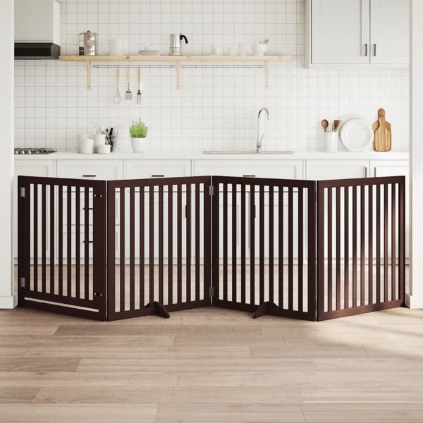vidaXL 4-tlg. Hundetor mit Tür Faltbar Braun 320 cm Pappelholz 352267