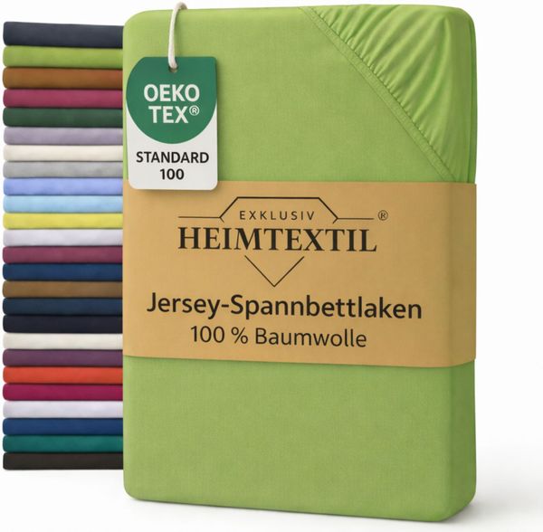EXKLUSIV HEIMTEXTIL Jersey Spannbettlaken Premium 180 x 200 cm Apfelgrün 100% Baumwolle Öko - Tex Zertifiziert Bed-Sheet Bettlaken Spannbetttuch Topper Leinentuch