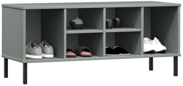 vidaXL Schuhregal OSLO mit Metallbeinen Grau 106x35x45 cm Massivholz 350995 Bild 3
