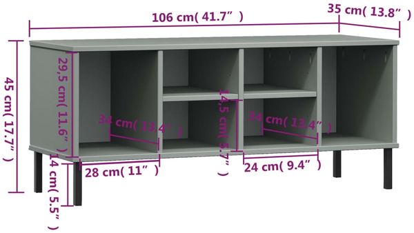 vidaXL Schuhregal OSLO mit Metallbeinen Grau 106x35x45 cm Massivholz 350995 Bild 7
