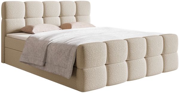 Selsey 'Cloudy' Boxbett mit Bettkästen, Matratze, Topper, Bouclé-Bezug, hellbeige, 160x200 cm