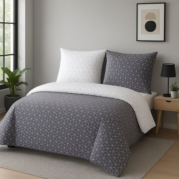 Buymax Bettwäsche Bettbezug Set Sillage 100% Baumwolle, Renforce: 100% Baumwolle, 3 teilig, mit Reißverschluss, modern gestreift, Grau Weiß, 200x220 cm