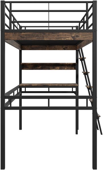 Bett 90x200 cm Hochbett mit Schreibtisch und Regalen – platzsparend, sicher und modern Bild 9