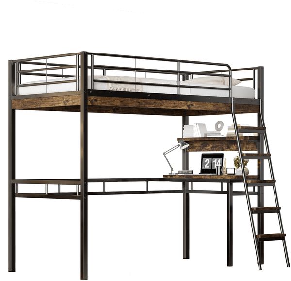 Bett 90x200 cm Hochbett mit Schreibtisch und Regalen – platzsparend, sicher und modern Bild 8