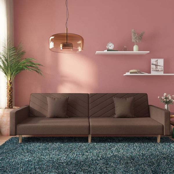 vidaXL Schlafsofa 2-Sitzer mit 2 Kissen Taupe Stoff 375908