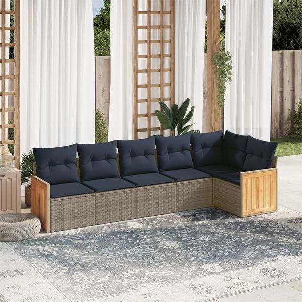 vidaXL 6-teiliges Gartensofa-Set mit Kissen, grau, Polyrattan 3227671
