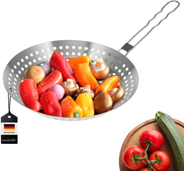 Bremermann Grillpfanne mit Klapp-Griff, rund, Edelstahl grau, 55,5 x 30,5 x 3,7 cm