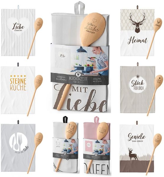Geschirrtuch mit Kochlöffel Geschenk Set La Vida Mit Liebe gekocht 306832