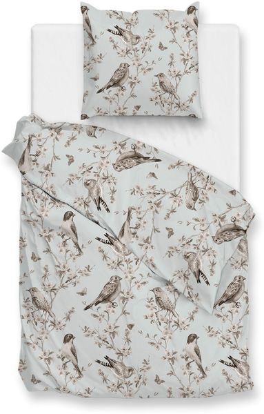 Zo! Home Flanell Bettwäsche 135x200 cm Uccello grey Vögel Blütenzweige Äste