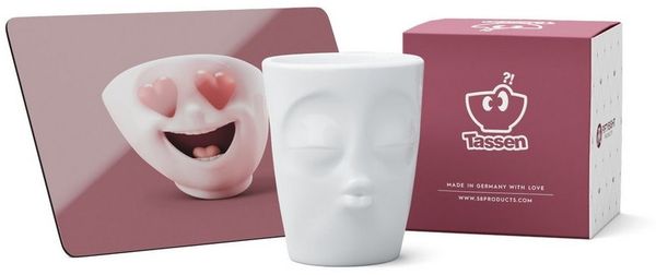 FIFTYEIGHT PRODUCTS Geschirr-Set Valentinstag Henkelbecher Küssend & Brettchen Liebe auf den ersten..