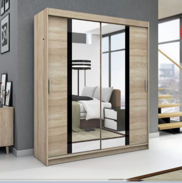 Schwebetürenschrank BRANI 2-türig Schrank 180 cm (mit Spiegel) Farbe: Sonoma