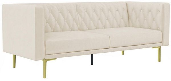 loft24 Sofa Marseille, 3-Sitzer Sofa mit Samtbezug, Metallfüße in goldfarben, 200 cm breit