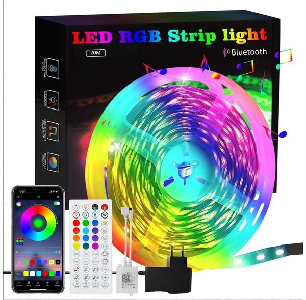 ZMH LED-Streifen RGB einstellbar mit Fernbedienung App LED-Streifen, 1-flammig, Music Sync
