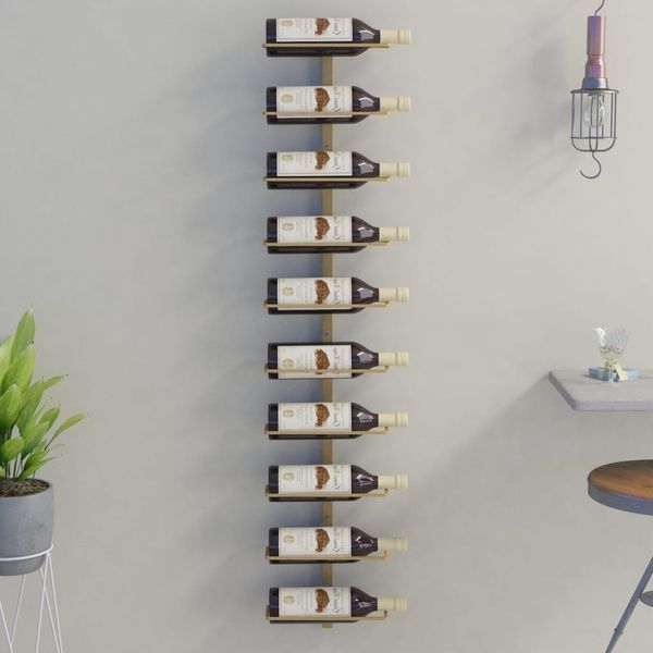vidaXL Wand-Weinregal für 10 Flaschen Golden Metall 340905