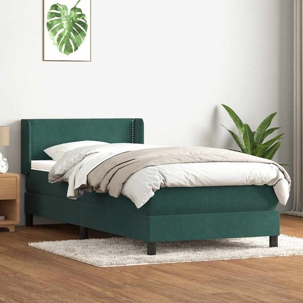 vidaXL Boxspringbett mit Matratze Dunkelgrün 80x220 cm Samt 3318054