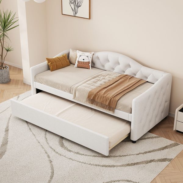 Schlafsofa mit Lattenrost und Gästebett, 90x200 cm, Einzelbett, Leinen