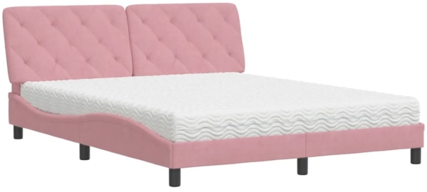 vidaXL Bett mit Matratze Rosa 160x200 cm Samt 3208669