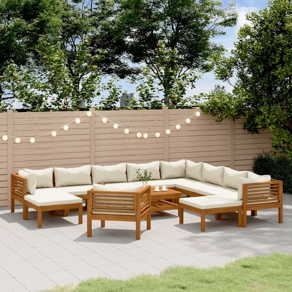 vidaXL 12-tlg. Garten-Lounge-Set mit Creme Kissen Massivholz Akazie 3086943