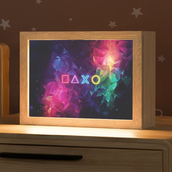OnlyWow Nachttischlampe Lightbox Playstation - Bunt - Abstrakt - Neon - Jungen, Dimmbar, Farbwechsel, LED, Warmweiß, Kaltweiß, Neutralweiß Einstellbar, Nachtlicht, Kinder- und Babyzimmer, Dimmbar, mit Kabel, Tischleuchte