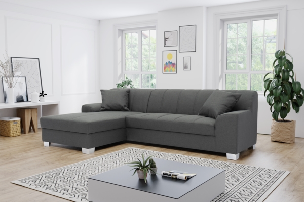 DOMO. collection Ecksofa Capri, Sofa in L-Form mit Füßen aus Chrom, Eckcouch, Polsterecke, Couch 239 x 152 x 75 cm (BxTxH), grau