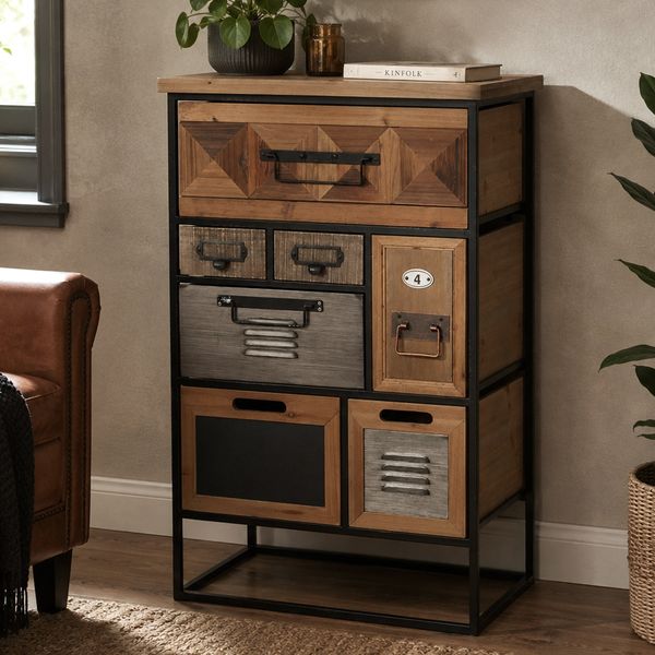 Apothekerkommode HWC-Q78, Schrank Highboard Schubladen Industrial Vintage/Shabby Holz Metall 84 x 53 x 31 cm
