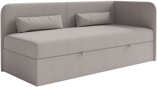 Selsey 'Calmmo' Jugendbett 90x200 mit Bettkasten, Chenille-Bezug, Kopfteil rechts, Dunkelbeige