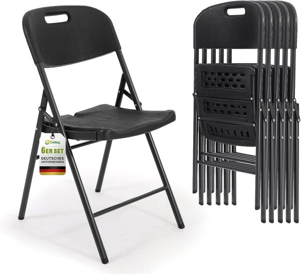 Sekey Klappstuhl 6er Set, Klappstühle aus Kunststoff und Metall, Campingstuhl Gartenstuhl Klappbar bis 150KG, Schwarz Holzoptik