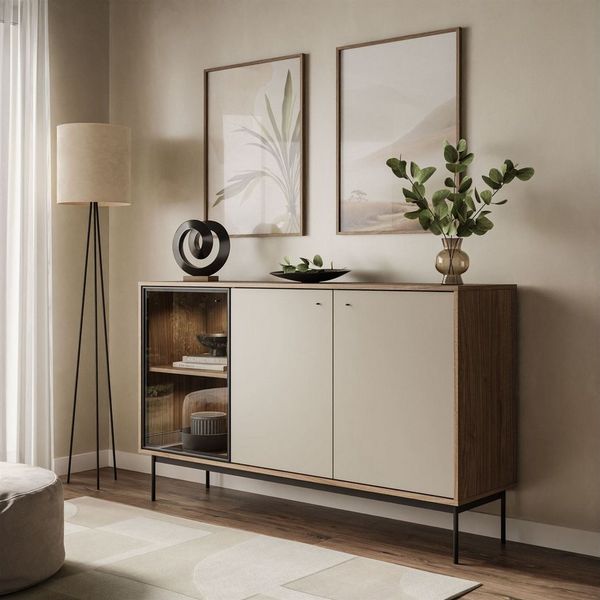 Lookway Kommode ISA 3D Sideboard mit drei Türen und LED-Beleuchtung, Breite: 151 cm