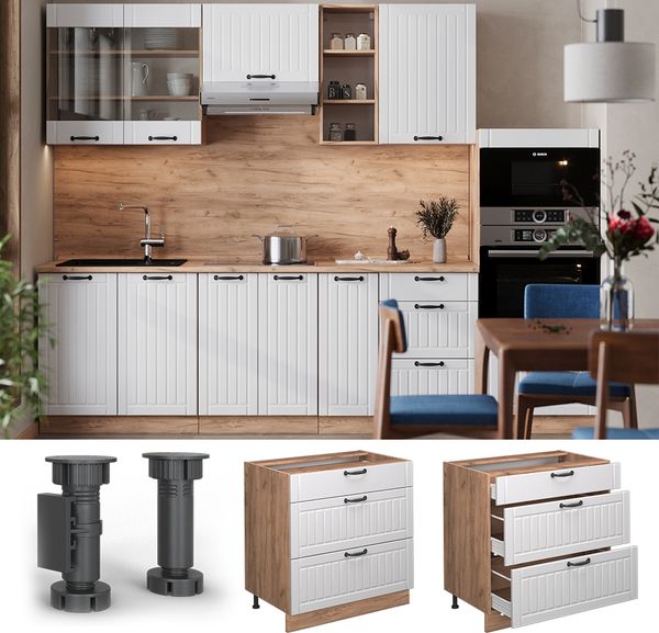 Küchenunterschrank Fame-Line Weiß Landhaus 80 cm mit 3 Schubladen, AP Anthrazit Vicco Bild 4