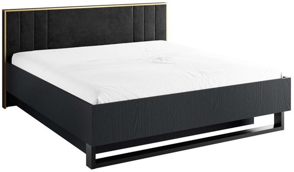 Leonique Bett Bett Bellot mit Stauraum, ohne Matratze, BxTxH 189x211x97 cm, mit einem gepolsterten, schwarzen Kopfteil und einem goldenen Rand