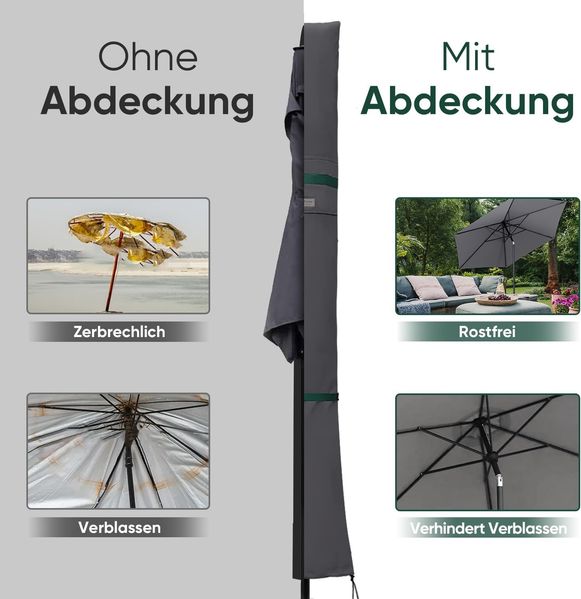 Sekey Sonnenschirm Schutzhülle mit Stab, Abdeckhauben für Ø 350cm / 200x300cm Gartenschirm mit Belüftungsöffnungen, Abdeckung für Marktschirm / Balkonschirm, 100% Polyester, wasserdicht, Dunkelgrau Bild 7